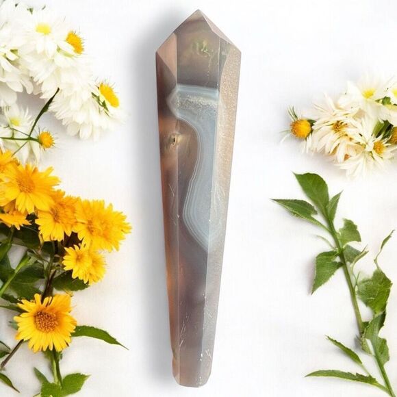 Moss Agate Crystal Meditation‎ Wand (#6) - Picture 1 of 12